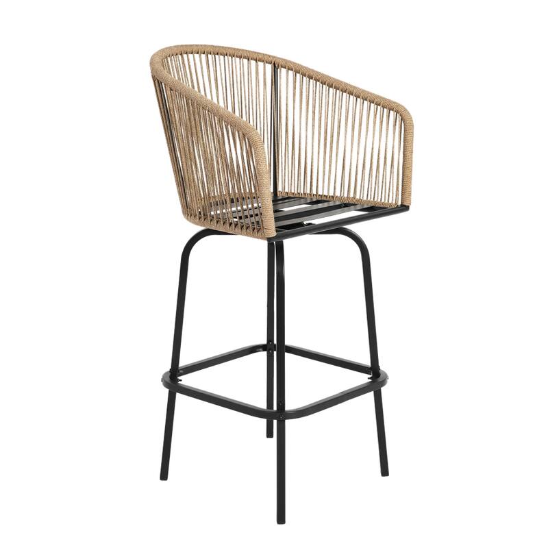 Outdoor Patio Bar Stools w/Armrest,All Weather Rattan Bar Chairs 4 PCS