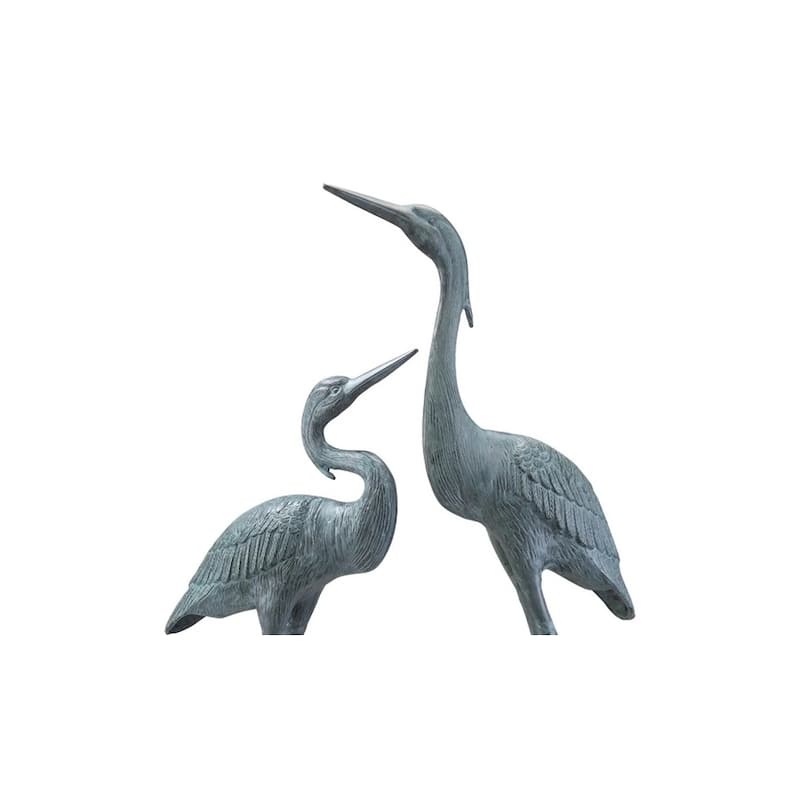 Weathered Gray Finish Heron Pair Garden Sculpture Indoor / Outdoor - One Size