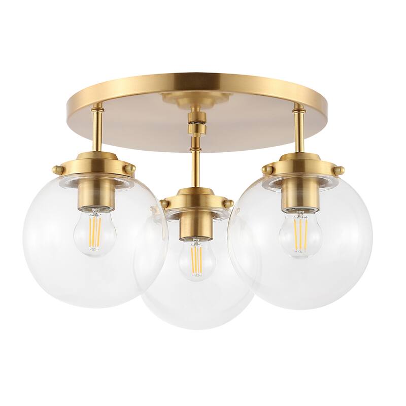 SAFAVIEH Lighting Waneta Flush Mount - 13" W x 13" D x 7" H - Brass Gold/Clear Glass - 13Wx13Dx7H