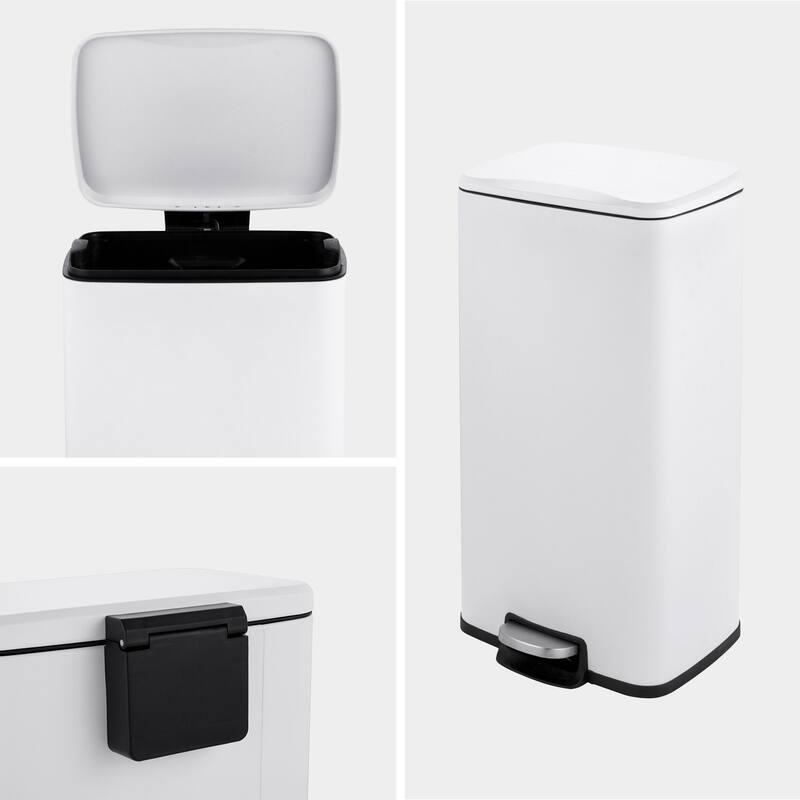 Innovaze 8 Gal./30 Liter Rectangular Matt White step-on Trash Can for kitchen