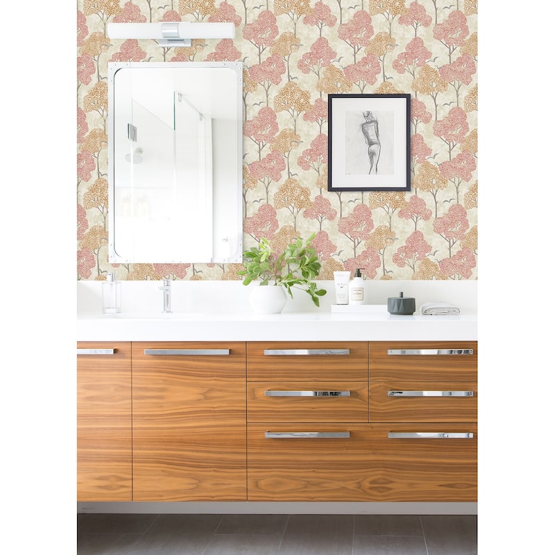 A-Street Prints Lykke Coral Textured Tree Wallpaper