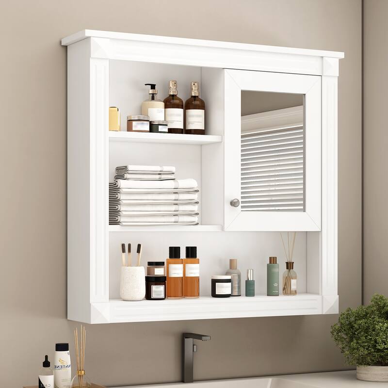 32'' Bathroom Wall Cabinet with Mirror, Wall Mounted Medicine Cabinet with 4 Shelves, Adjustable Shelves
