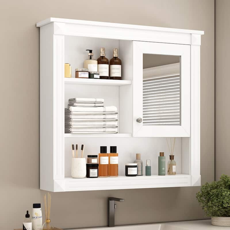 Roomfitters 32" Wall Cabinet with Mirror, Medicine Cabinet with 4 Shelves and Adjustable Storage, Over Toilet Organizer