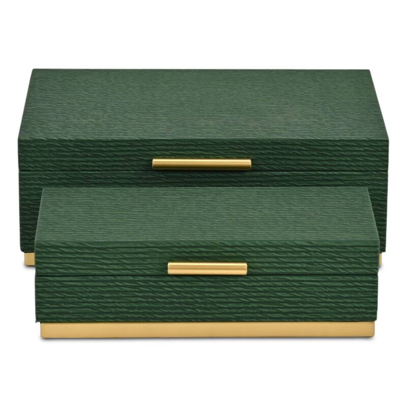 Retro Striped Rectangular Nesting Boxes - 11.75" - Green and Gold - Set of 2