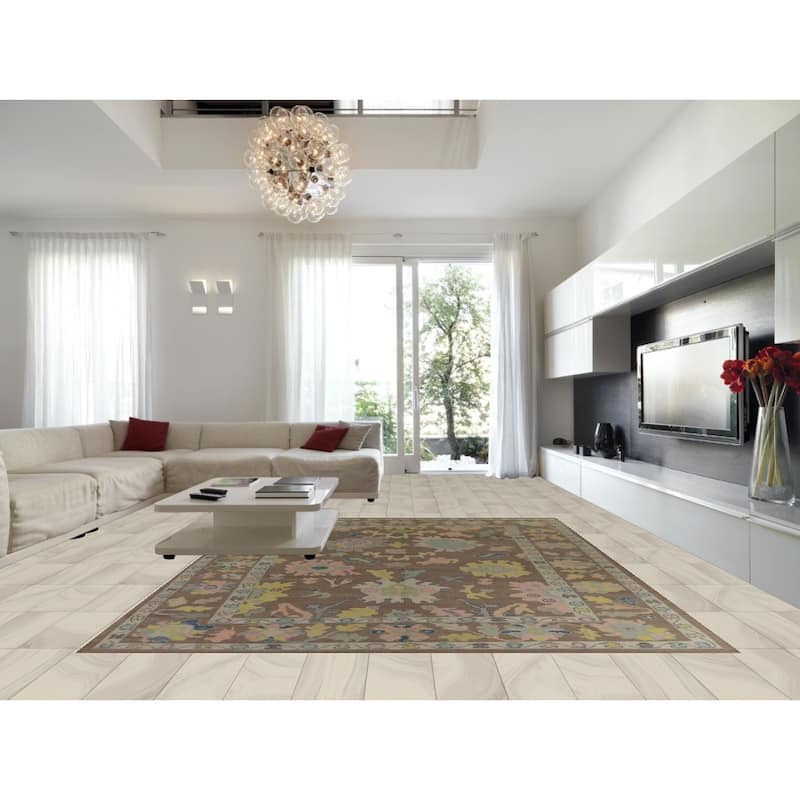 Hand Knotted Oriental 100% Wool Carpet Transitional All-Over Brown Oushak Area Rug - 13' 6'' X 10' 5''