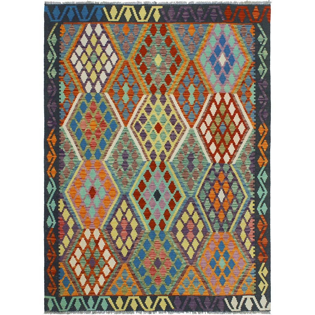 Flatweave Oscar Black/Rust Rug - 5'0" x 6'10"
