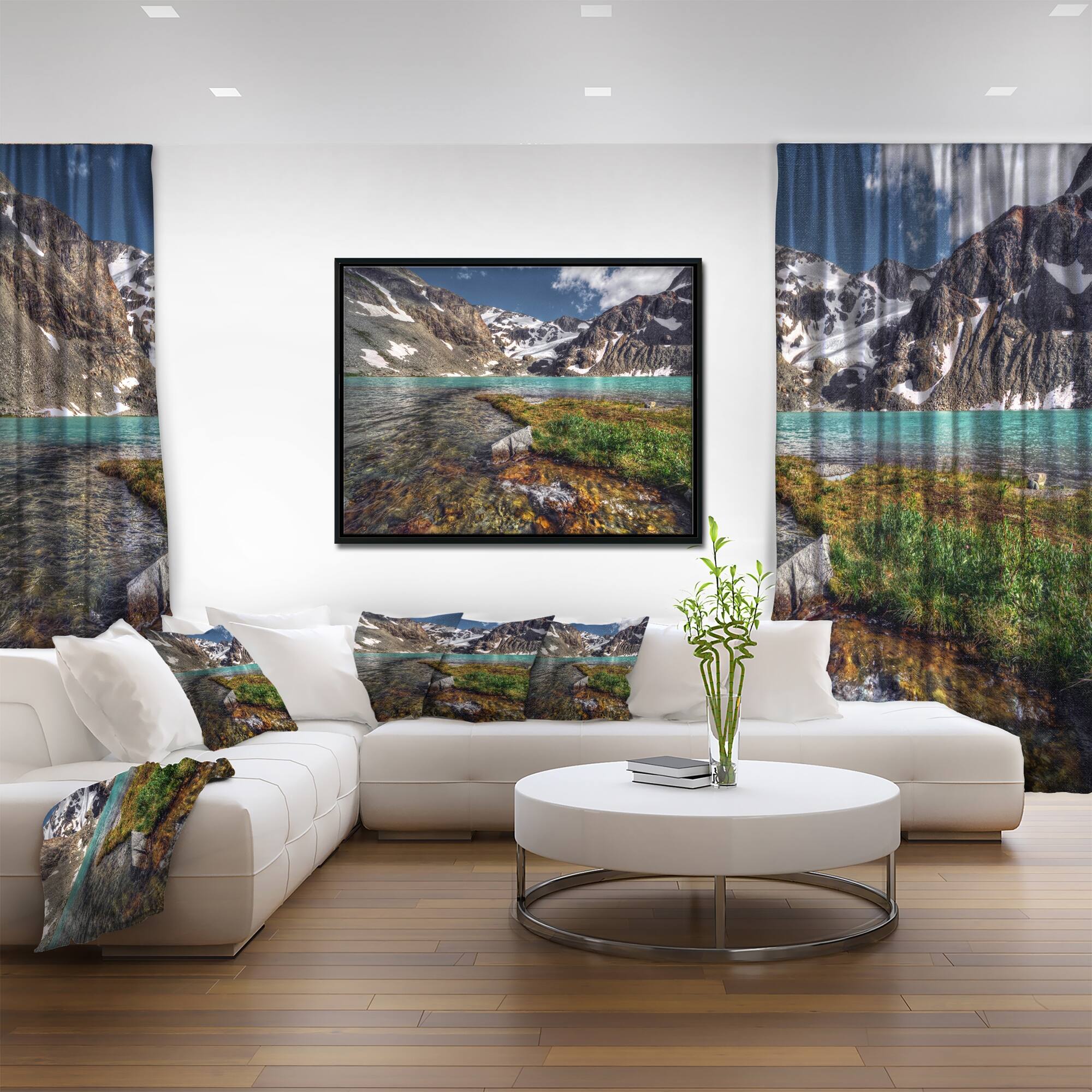 Designart "Crystal Clear Creek in Mountains" Large Landscape Framed