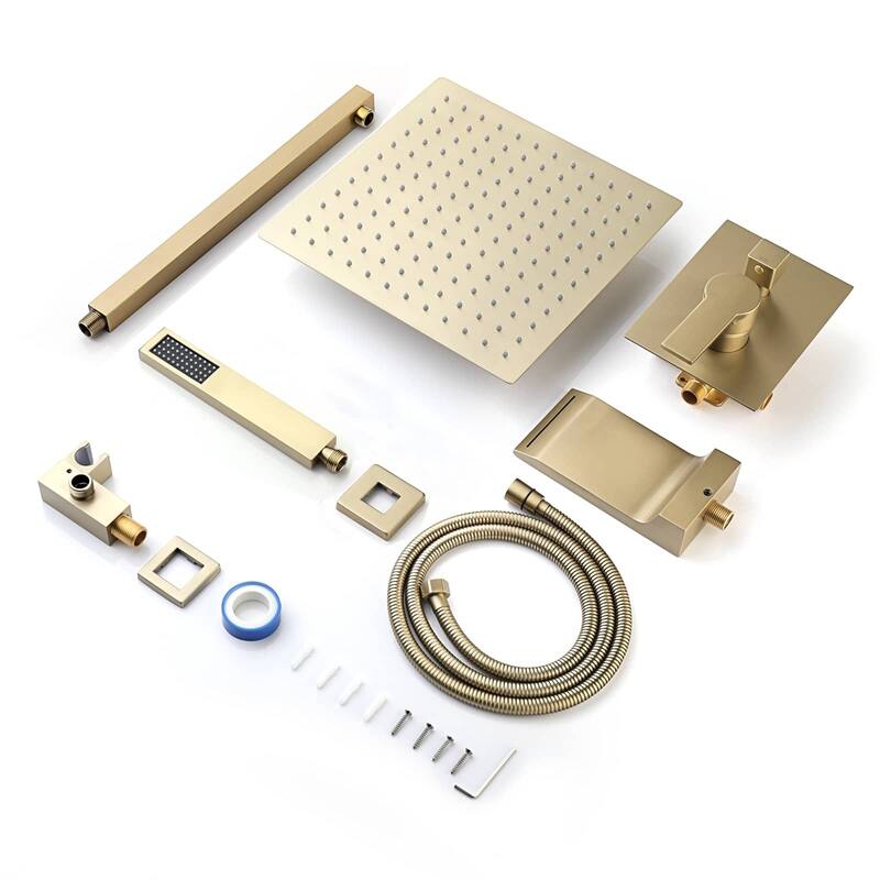 10 Inch Shower System With Tub Spout and Handheld Sprayer Rainfall Modern Wall Mount Tub Shower Faucet Set With Rough-in Valve
