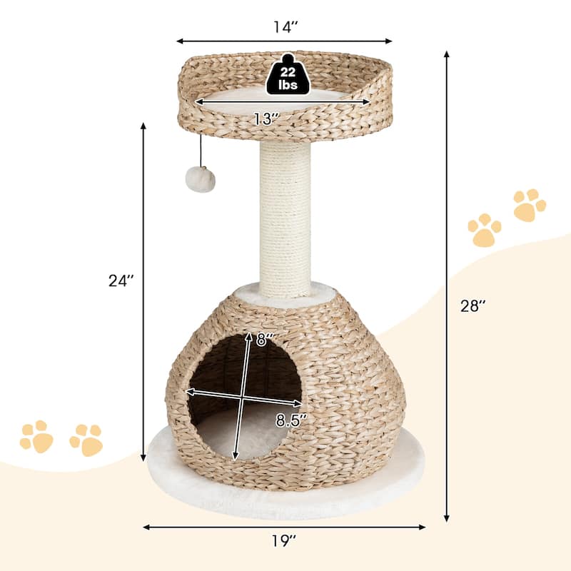 Gymax 28'' Hand-Made Cat Tree Tower Natural Bowl Shaped w/Perch