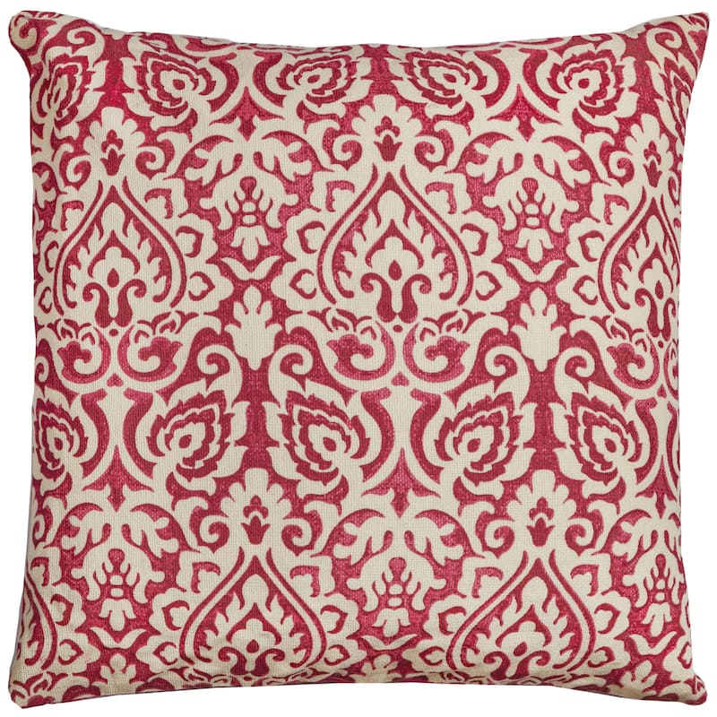 Rizzy Home Cotton Damask Throw Pillow - Polyester - Red/Natural