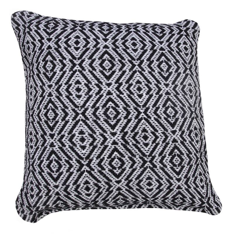 Handwoven Diamond Cotton Throw Pillow Cover - 20" - Black and White