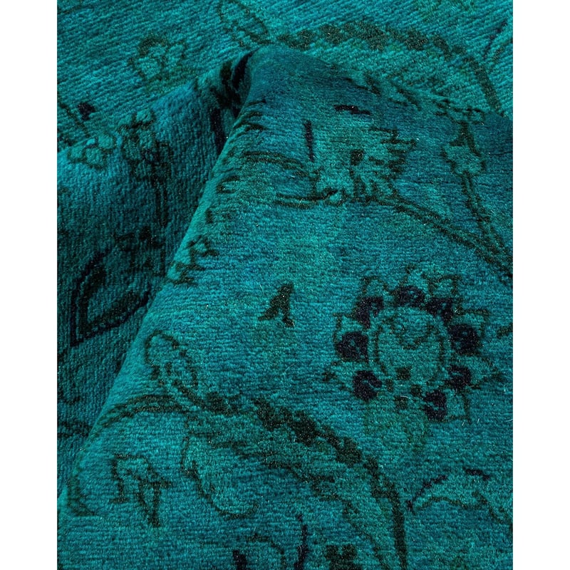 Overton Hand Knotted Wool Vintage Inspired Modern Contemporary Overdyed Blue Area Rug - 4' 2" x 6' 4"