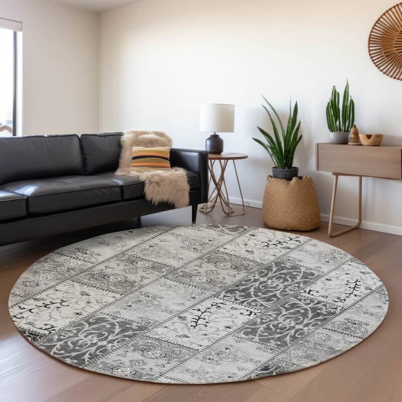 Premium Washable Super Soft Moroccan Boho Patchwork Mayfield Rug - Gray - 8' x 8' - Round