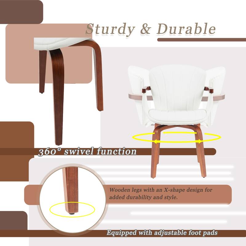 Mid Century Dining Chairs Set of 2, Modern Bentwood Swivel Faux Leather Side Chairs with Armrest for Dining Rooms, Offices