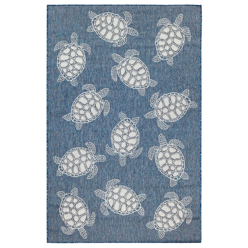 Liora Manne Carmel Collection Sea Turtles Indoor/ Outdoor Area Rug - 4'10" X 7'6" - Navy