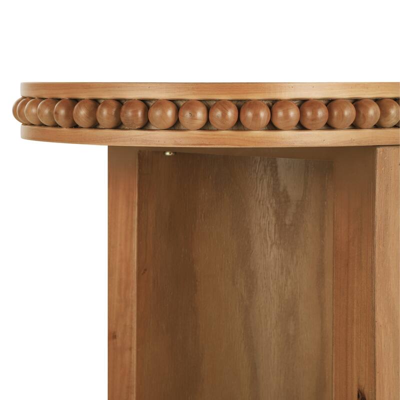 Vintage Console Table With Beaded Trim And Reversible Curved Legs,Natural Wood Veneer Finish-Entryway Accent Table