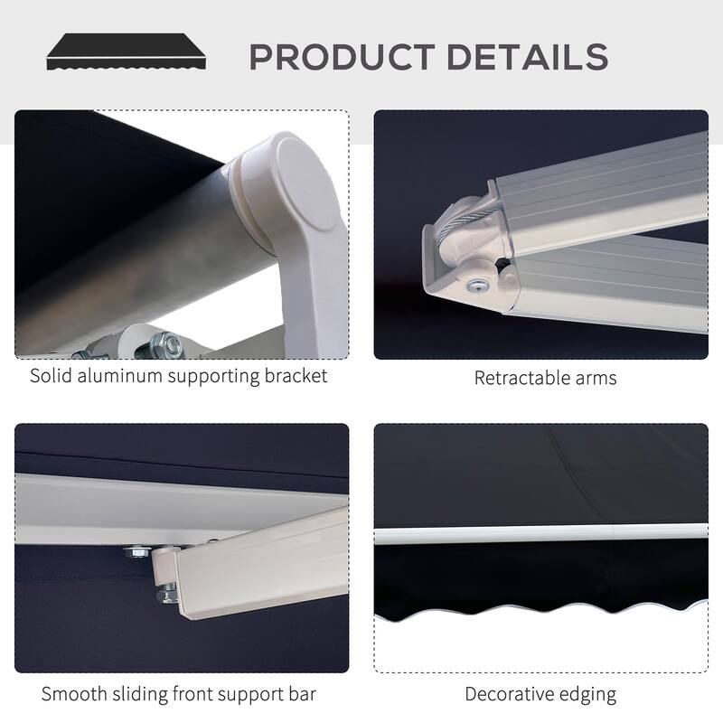 Outsunny 8' x 6.6' Patio Retractable Awning/Manual Exterior Sun Shade Deck Window Cover
