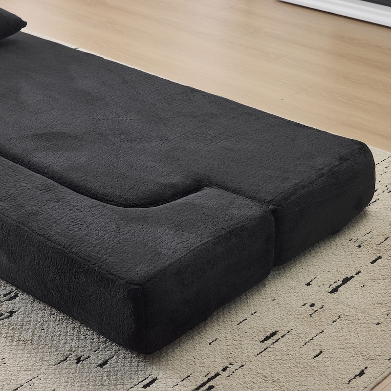 74.81" Faux Fur 3-in-1 3-Seater Floor Sofa, Converts to Bed with Memory Foam