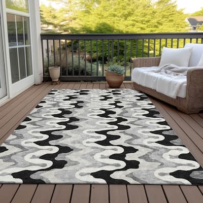 Machine Washable Indoor/ Outdoor Chantille Abstract Ripples Rug