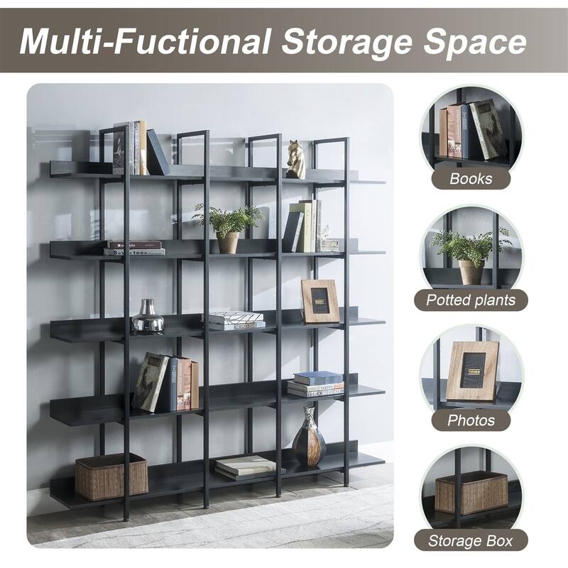 Merax Vintage Industrial 5 Tier Bookcase with Open Shelves
