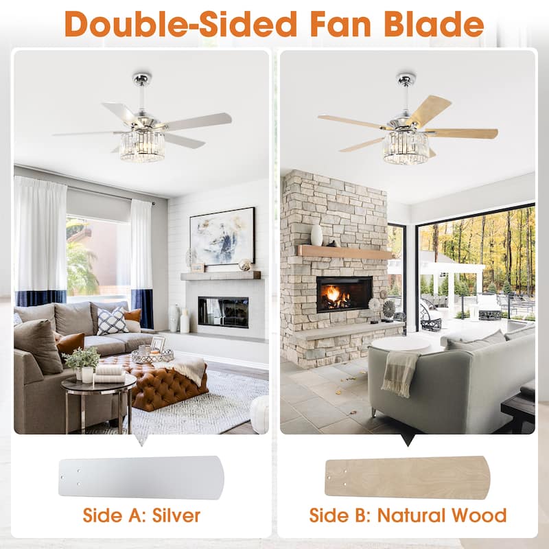 52" Chrome Modern Crystal Ceiling Fan Chandelier with Light Kit and Remote