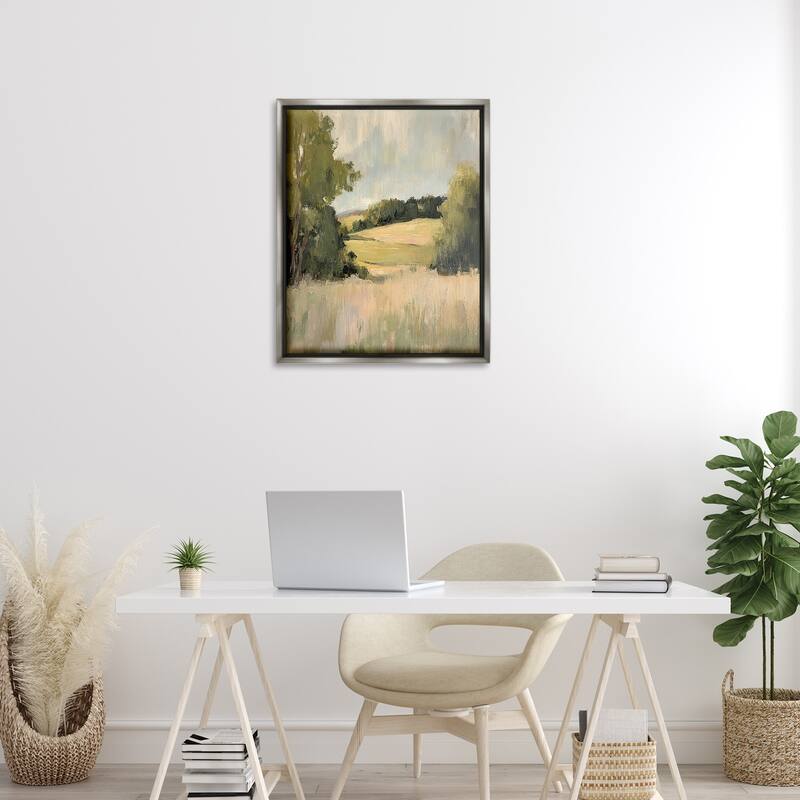 Stupell Painterly Green Valley View Framed Floater Canvas Wall Art Design By Petal Prints Design