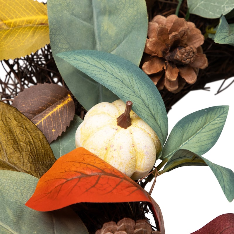 Pumpkin Pinecone Gourd Grapevine Artificial Thanksgiving Wreath 24"