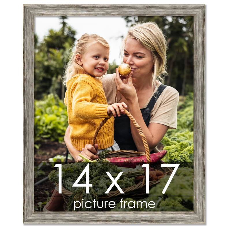 14x17 Grey Rustic Thin Barnwood Picture Frame - UV Acrylic, Foam Board Backing, Hanging Hardware - Holds 14x17 Photo