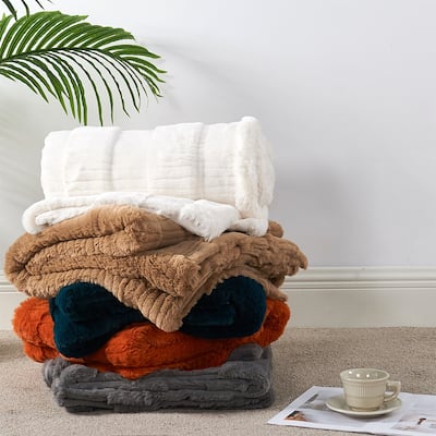 Sculpted Stripe FauxFur Throw Super Soft Cozy Blankets for Couch