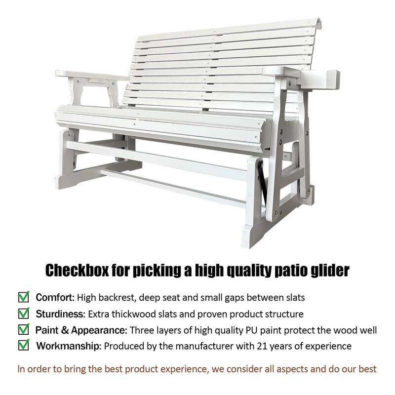 Patio Glider with Cup Holders, High Roll Back and Deep Contoured Seat, Heavy Duty 800 LB