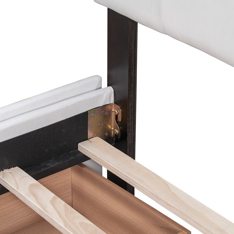 Queen Linen Upholstered Platform Bed with Tufted Headboard & 4 Drawers