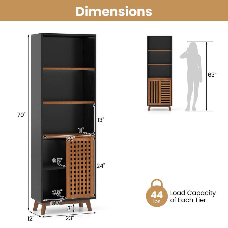 Costway 70” Bookshelf, 5-Tier Bookcase with Reversible Adjustable - See Details