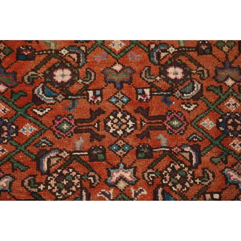 Hand Knotted Oriental 100% Wool Carpet Traditional All-Over Oranges & Rust Hamedan Runner Rug - 8' 2'' X 2' 8''