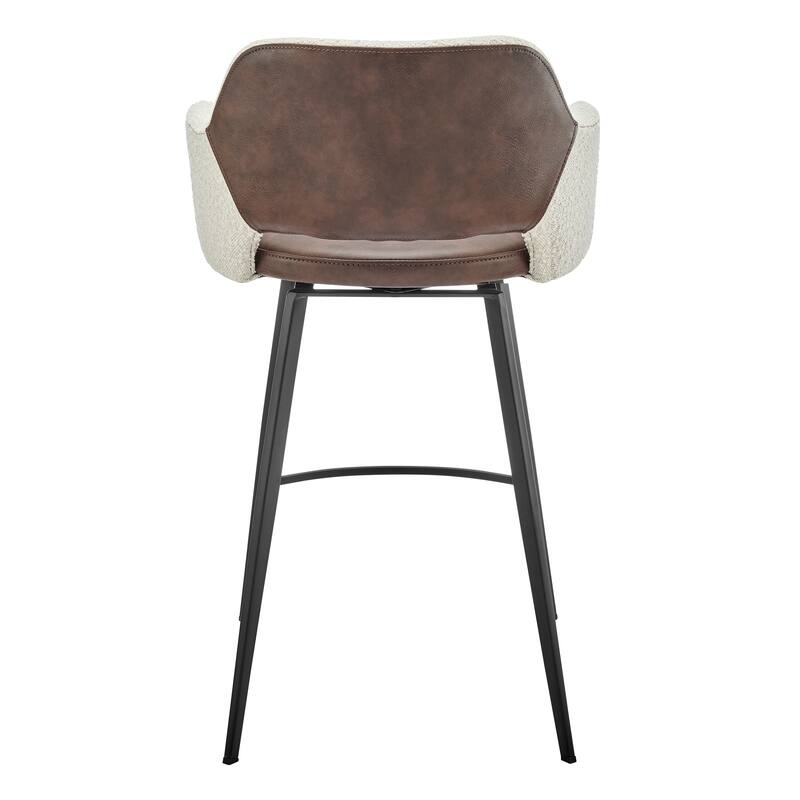 Desi Swivel Counter Stool in Ivory Fabric and Dark Brown Leatherette with Black Base - Set of 1