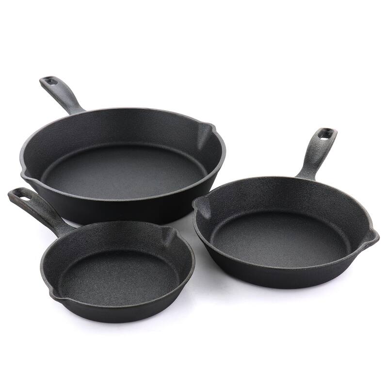 3 Piece Cast Iron Pre-Seasoned Frying Pans