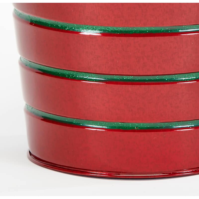 Christmas Galvanized Red Metal Container Bucket 6.25" Height, 6" Diameter, Set of 4 - 6.25