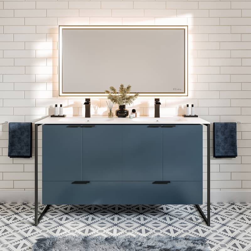 Eviva Onyx Wall Mount Bath Vanity with Solid Surface Top - 48" - Blue