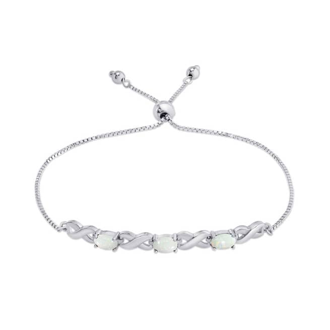 Victoria Townsend .925 Sterling Silver Simulated Opal Bolo Adjustable Bracelet