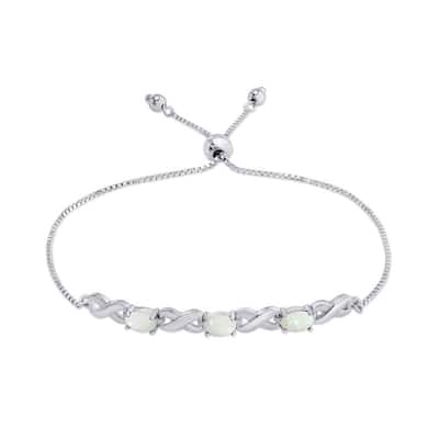 Victoria Townsend .925 Sterling Silver Simulated Opal Bolo Adjustable Bracelet
