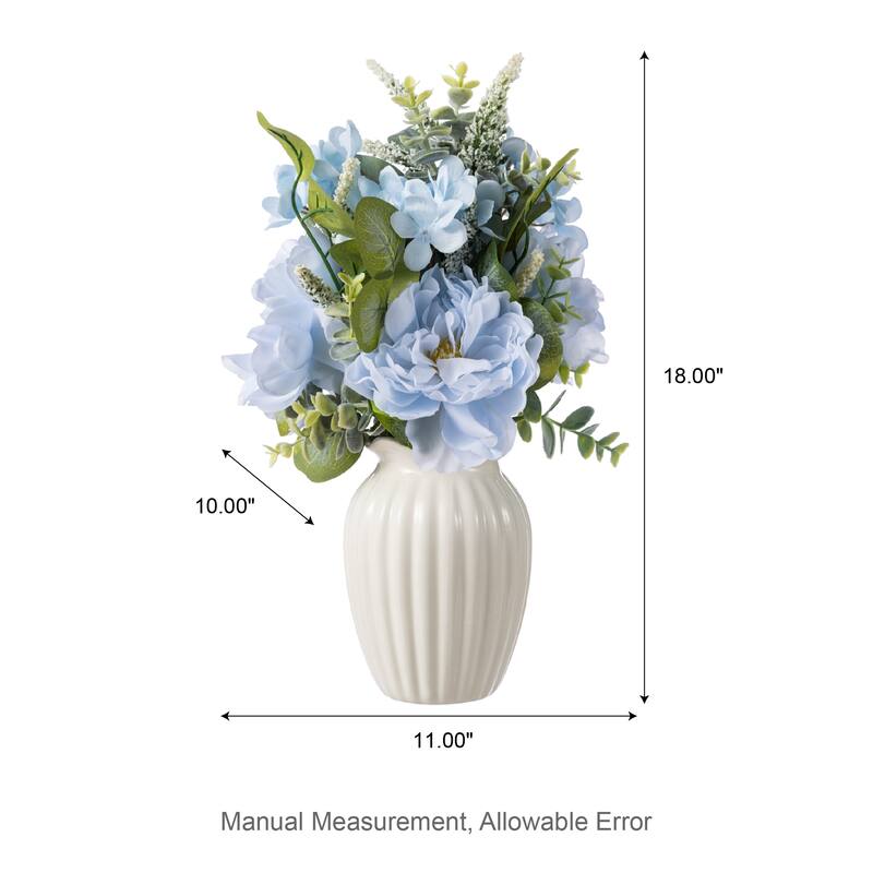 Glitzhome 24"D Blue Peony & Hydrangea Floral Wreath Includes a Complimentary Black Metal Wreath Hanger