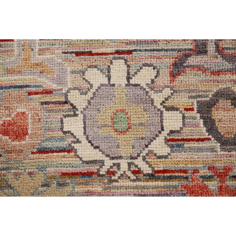 Hand Knotted Oriental 100% Wool Carpet Transitional Floral Multi-Colored Oushak Runner Rug - 9' 2'' X 2' 8''