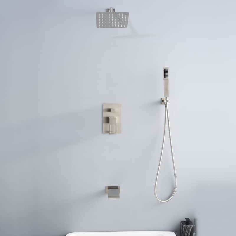 SUMERAIN Shower System Brushed Nickel Tub Shower Combo Waterfall Spout