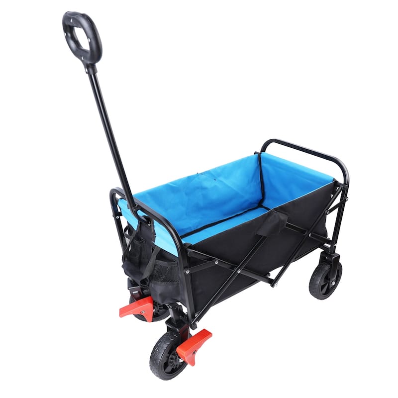 Mini Folding Wagon Garden Shopping Beach Cart (Black+Blue+Brake)