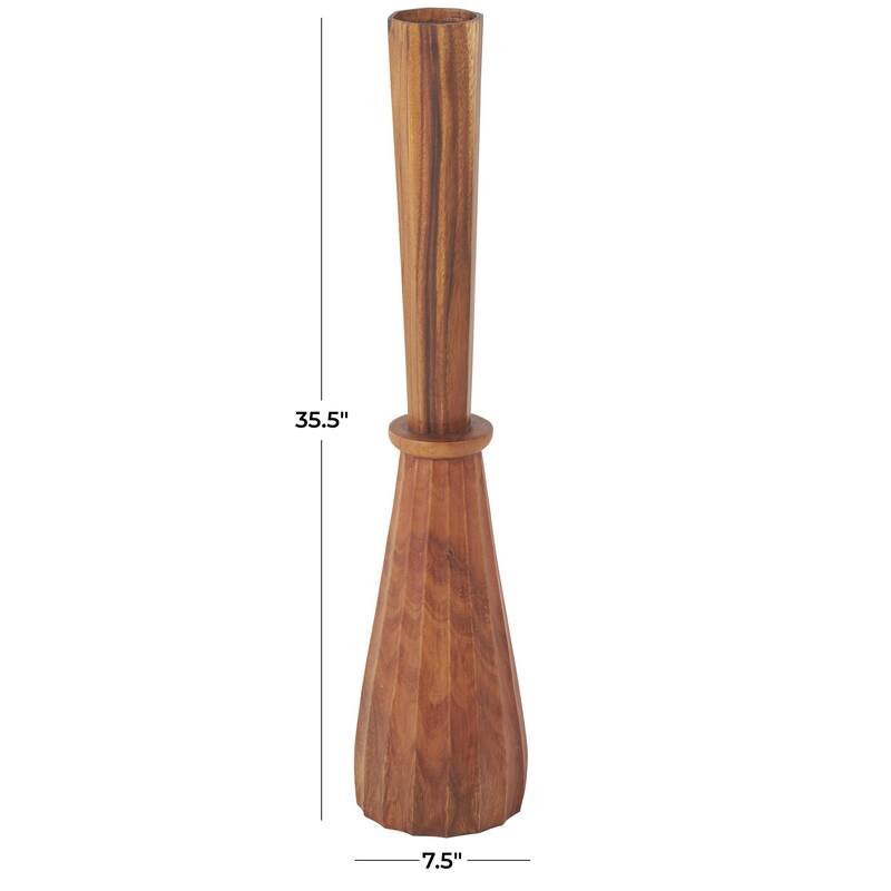 Wood Handmade Tall Pleated Floor Decorative Vase - Brown - Roche River Decor