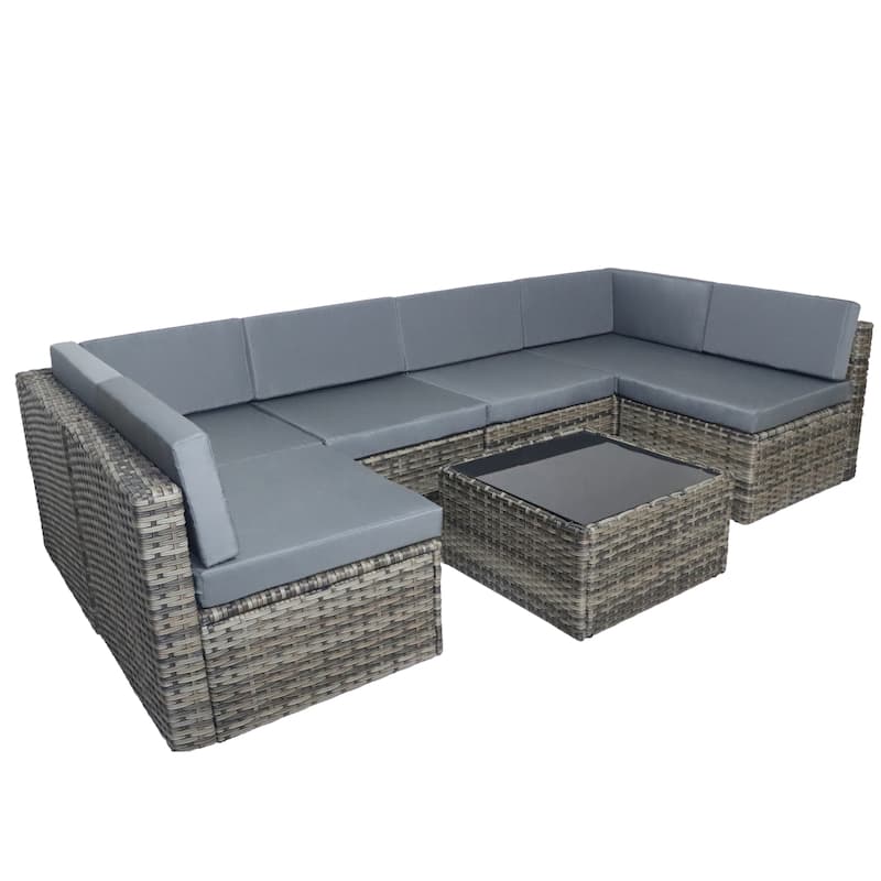 7 Piece Patio Furniture Sets Outdoor Sectional Sofa - GRAY