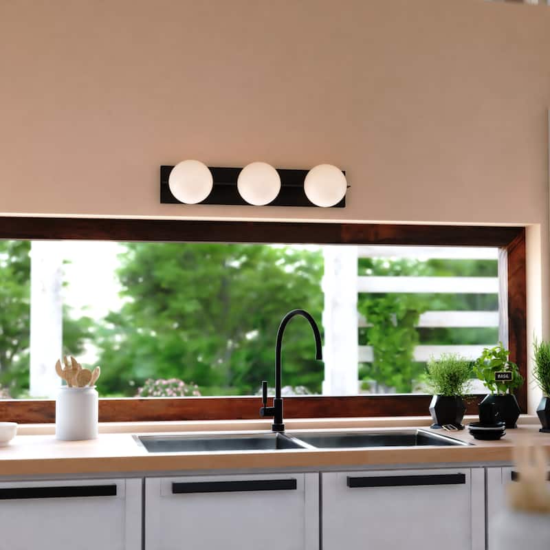 Parkview 3 Light LED Compatible Mid-Century Modern Bathroom Vanity Wall Fixture White Glass