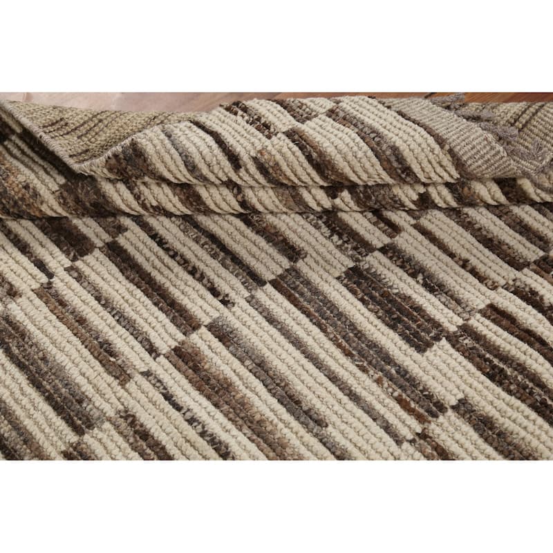 All-Over Striped Moroccan Oriental Runner Rug Hand-Knotted Wool Carpet - 4'0"x 13'6"