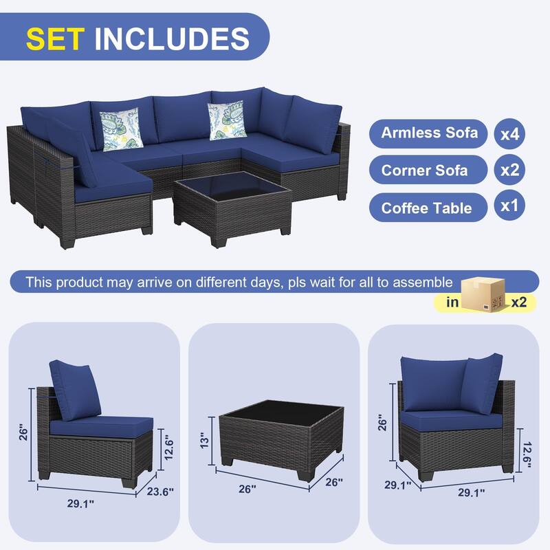 7 Piece Wicker Outdoor Patio Furniture Set, Outdoor Seating Set with Rattan Coffee Table
