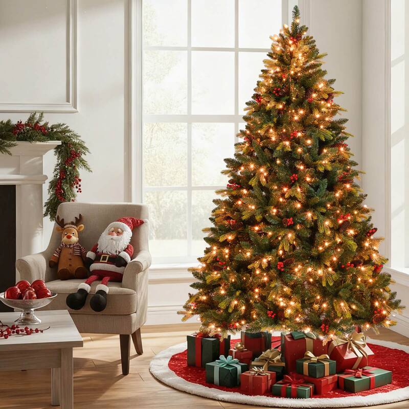 Costway 5/6/7/8 FT Artificial Christmas Tree with 250/370/500/650 RGB - Green - See Details