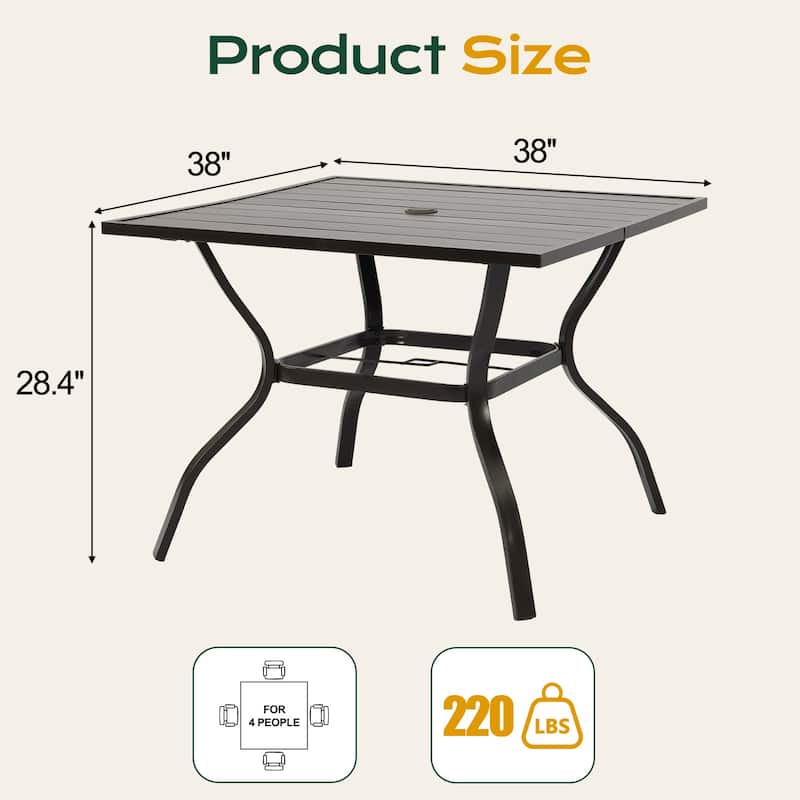 Aoodor Patio Metal Dining Table with Adjustable Umbrella Hole